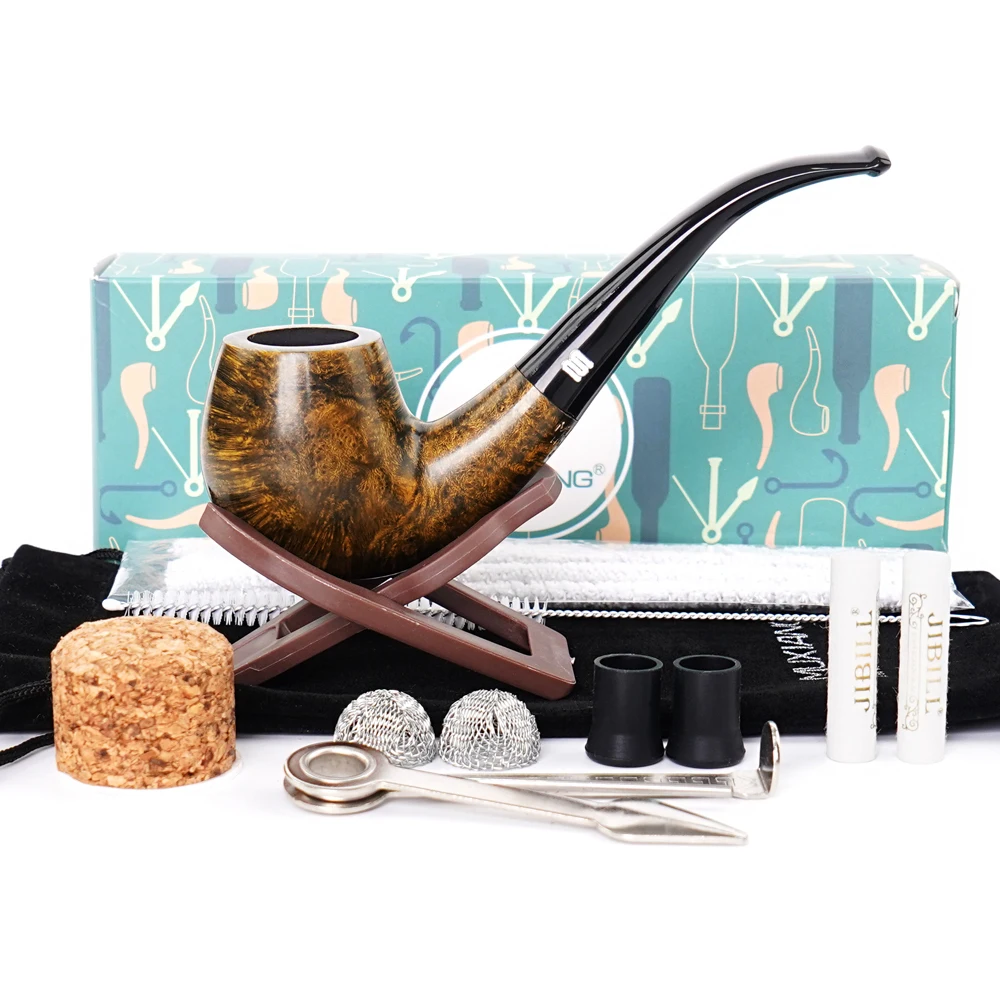 MUXIANG classic Sherlock Holme pipe curved handle pipe handmade tobacco pipe 9mm pipe channel acrylic pipe mouth with clean part