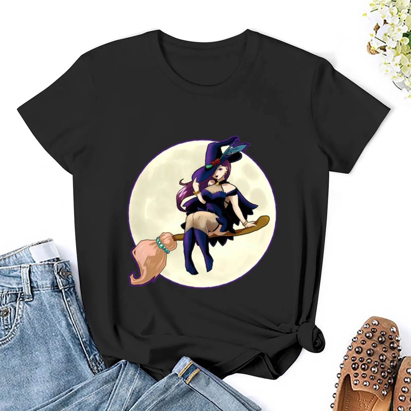 Sexy Anime Witch T-shirt vintage clothes graphics cat shirts for Women