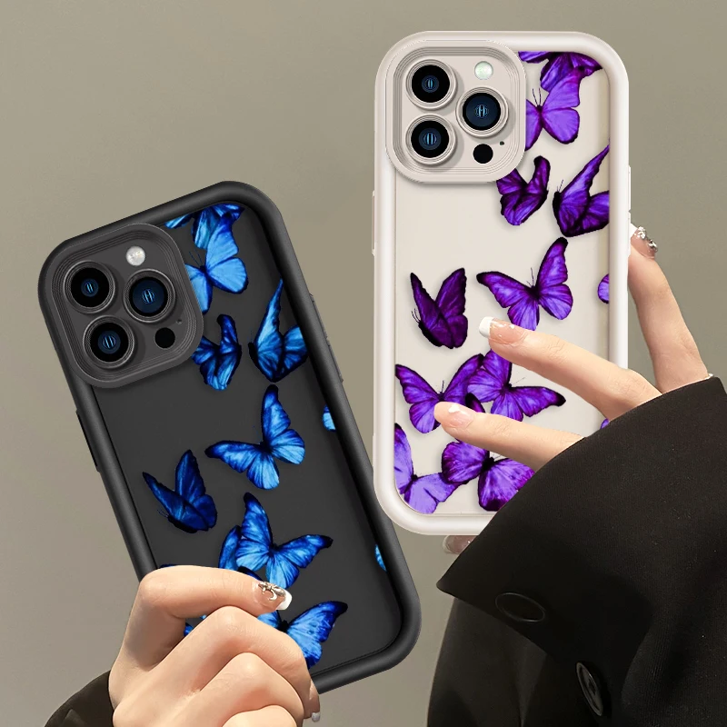 Art Beautiful Butterfly For Apple iPhone 15 14 13 12 11 Mini XS XR X 8 7 Pro Max Plus Soft Eye Ladder Phone Case