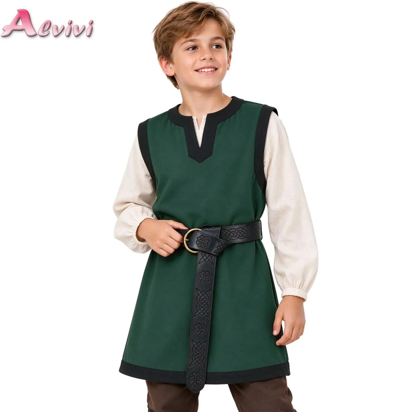 Kids Boys Medieval Renaissance Viking Knight Robe Tunic Viking Knight Pirate Vintage Stage Performance Clothing Child LARP Robe