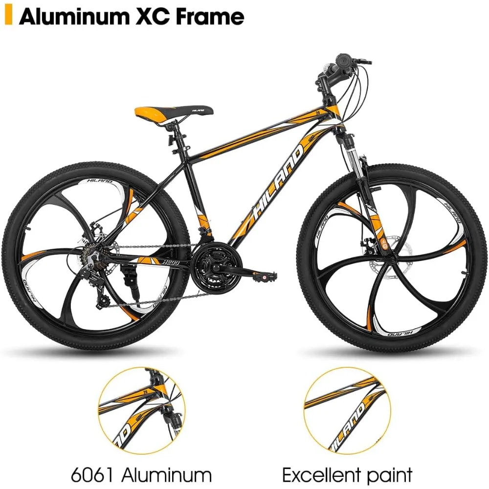 Mountain Bike，6/Multi-Spokes，21 Speeds Drivetrain，Aluminum Frame 26 Inch Wheels, Disc-Brake Bike for Men Women Men's MTB Bicycle