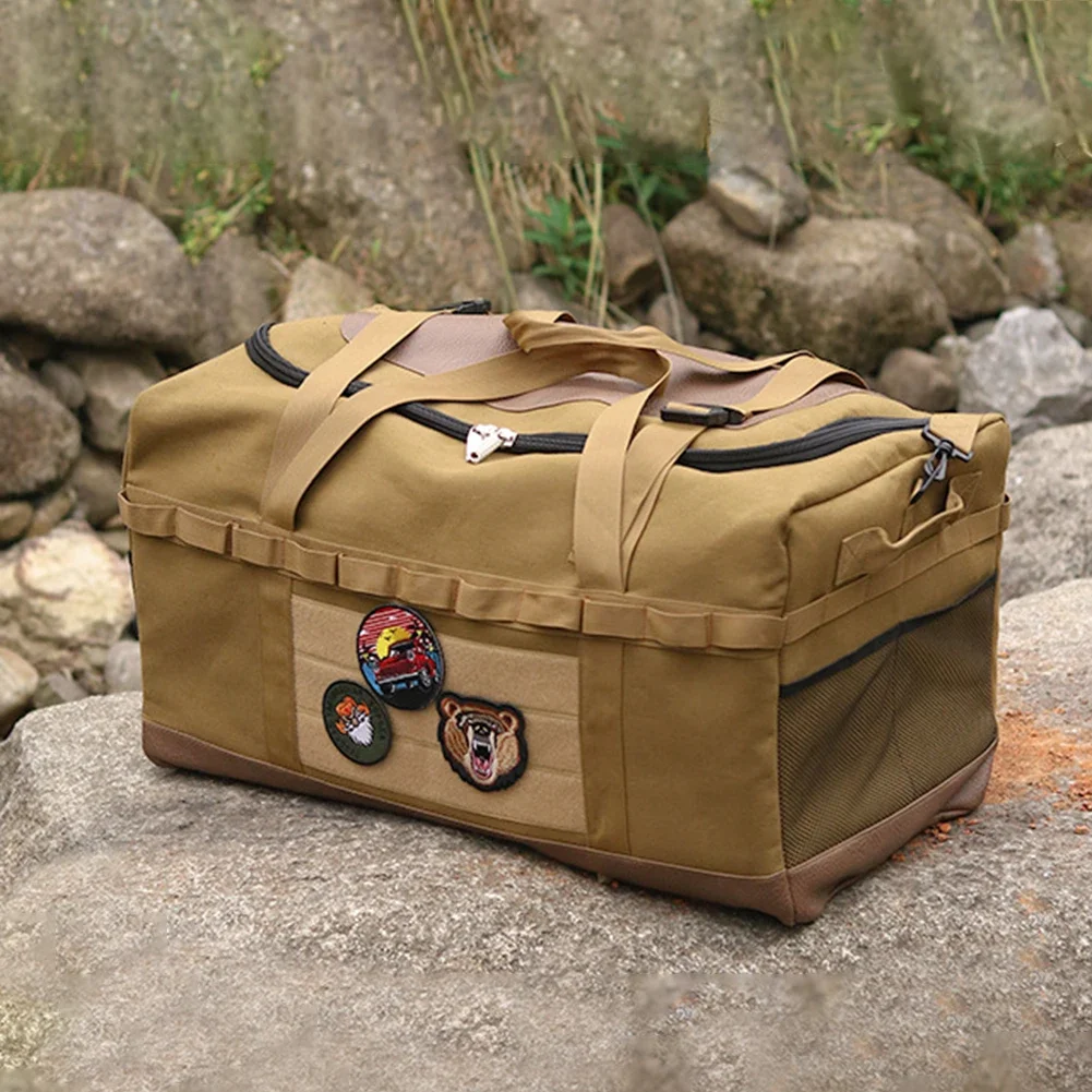 80L Picnic Supply Storage Handbag Canvas Picnic Storage Shoulder Bag Large Capacity Waterproof for Outdoor Camping Hiking