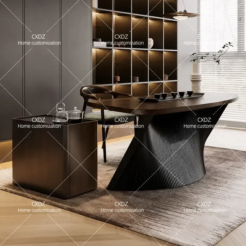 Modern Solid Wood Desk Light Luxury Retro Boss Table for Study and Computer Use Artistic Design Office Furniture