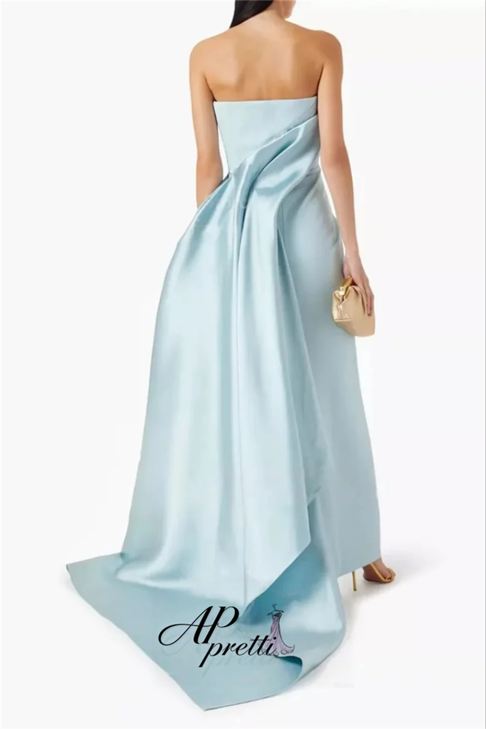 AP pretti Customized Graceful Light Blue Pleat Strapless Satin Formal Party Dress Straight Evening Gown Dress Reception Dress