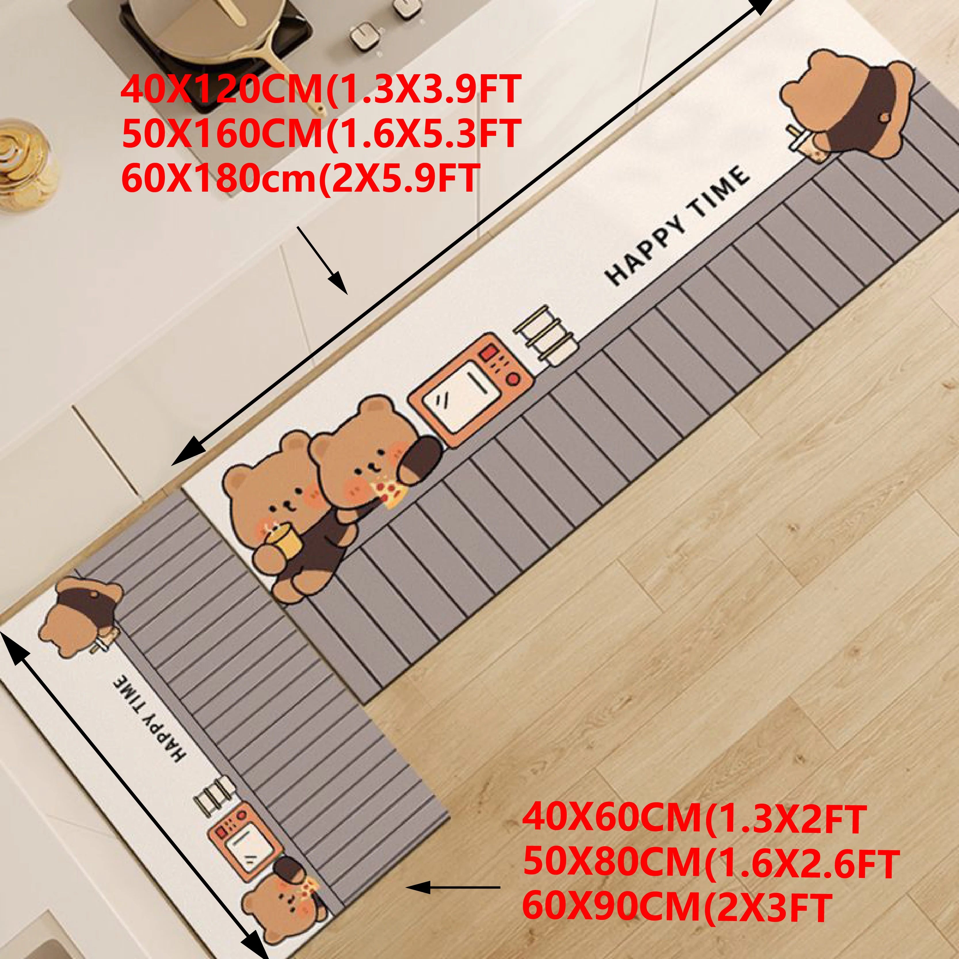 VIKAMA Cute Cartoon Fresh No Crease Diatomite Soft Non-slip Anti-dirty Kitchen Toilet L-shaped Carpet Floor Mat Home Decor