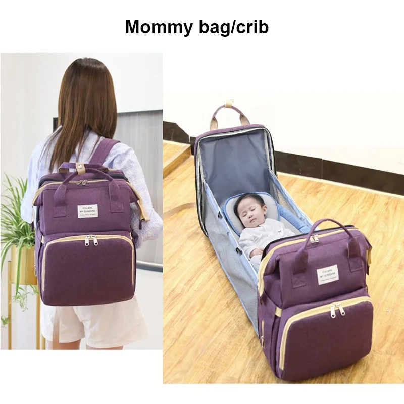 New Folding Mommy Bag Lightweight Portable Folding Crib Bed Large-capacity Baby Backpack Mommy Baby Diapers Bags Outting Bag