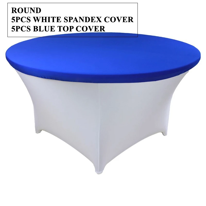 5pcs White Round Spandex Table Cloth Cover With 5pcs Colors Topper For Wedding Event Banquet Decoration