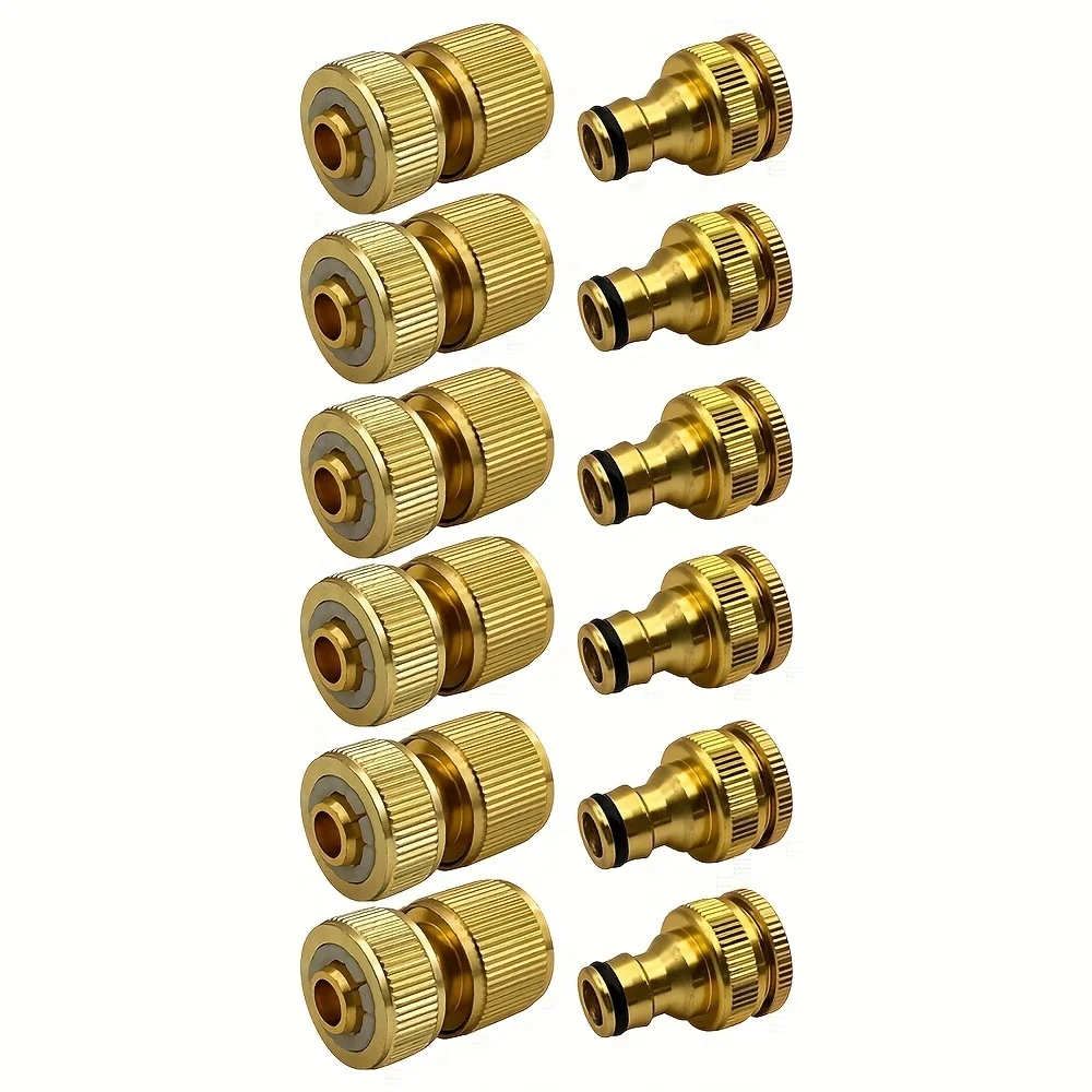 Juego de Conectores de Manguera de Aluminio Estándar Europeo de 6/12 Piezas - Conexión de Grifo de 1/2'' y 3/4'' + Conexión Rápida de 1/2'' (13-16 mm) para Tuberías de Jardín