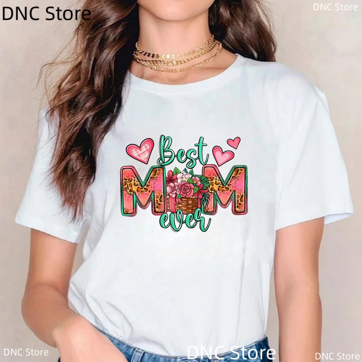 Best Mom Ever Mother'S Day Pattern Print T-shirt Women Give Mother'S Day Gift Clothing MOM Letter Print Female Tshirt White Tops