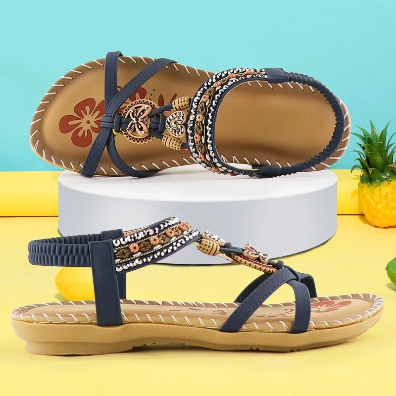 Damesdansmode Bloemenprint Naaischoenen Strass Ontwerp Zomersandalen Zachte platformsandalen met elastische band 2023