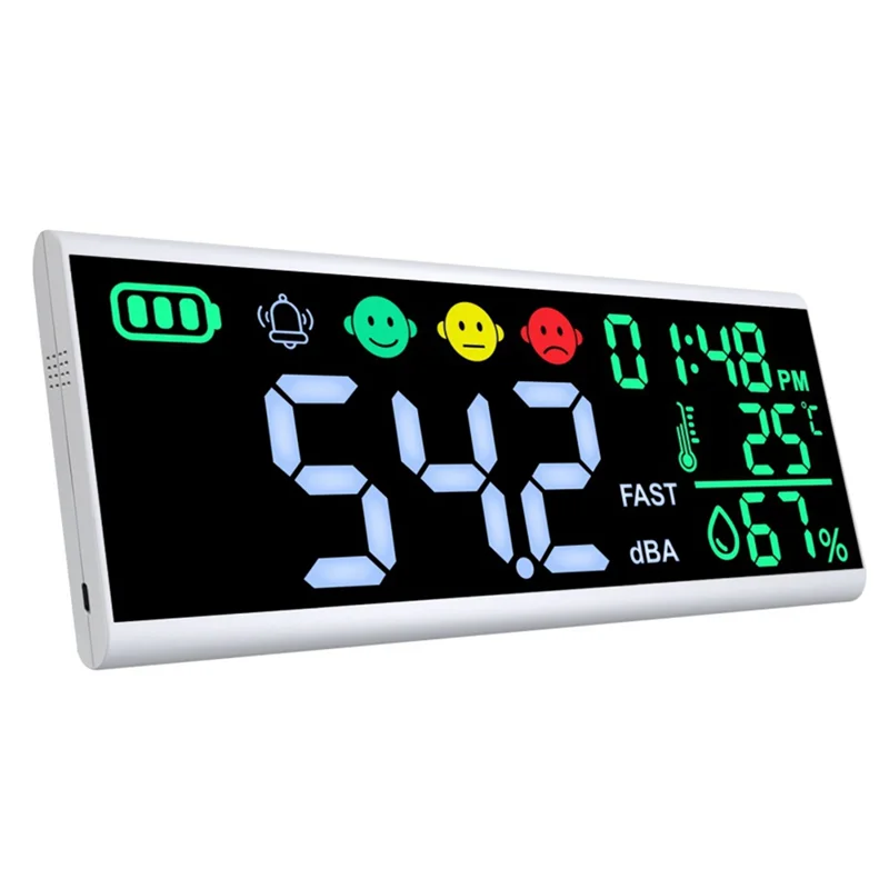 AB45 ديسيبل متر 13 بوصة 30-130Db مستوى الصوت متر ، شاشة الكريستال السائل الكبيرة الجدار شنقا مقياس الصوت ، كاشف مستوى الضوضاء