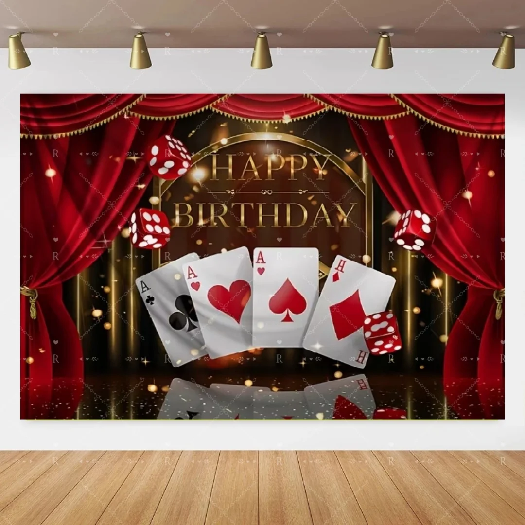 Poker Casino Nacht Themen-Geburtstagsparty Dekorationszubehör Cupcake-Topper Ballon Teller Becher Banner Porträt-Fotografie Banner – Detail 2