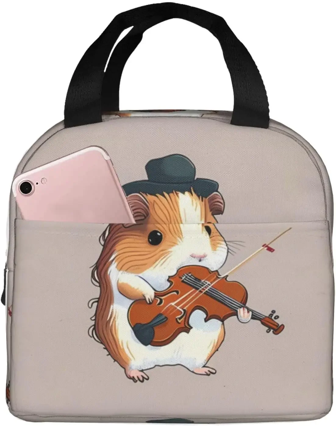 Guinea Pig Play Violin Insulated Lunch Bag Thermal Freezable lunch Tote Waterproof Bento Lu nch Box Women Men Lun ch Tote For