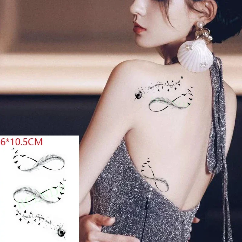 Waterproof Temporary Tattoo Sticker Bird Feather Eight Alphabet Sexyl Body Art Flash Tattoo Fake Tattoo for Women Men  Ins Hot