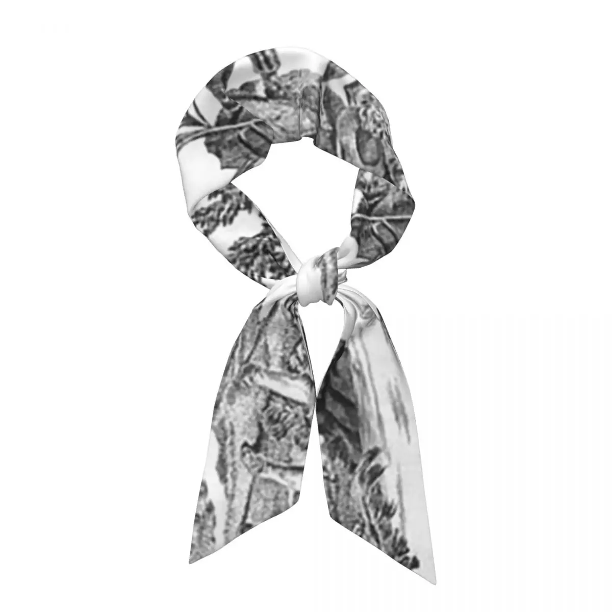 Vintage French Toile De Jouy Motif Women Long Narrow Scarf Silky Skinny Scarf Multi-use Neck Head Wrap for Office Daily Party