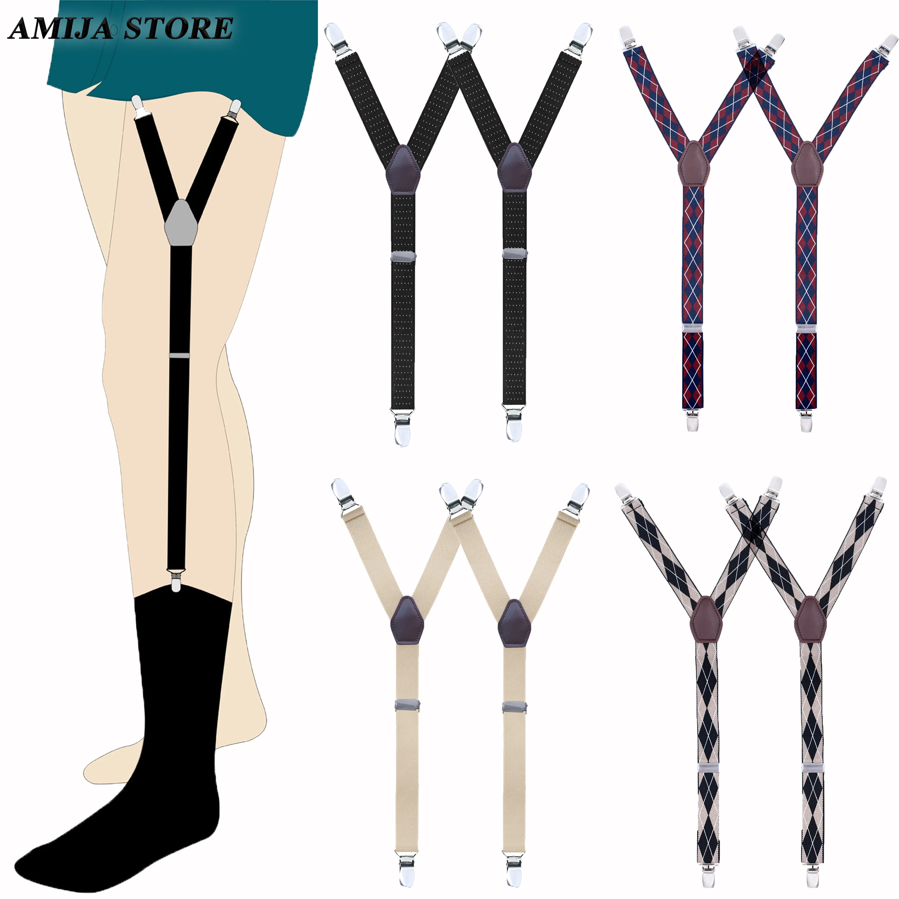 1 Pair Men Shirt Stay Adjustable Shirts Holder Y Shape Leg Thigh Suspender with Non-slip Locking Clips Men Tucker Garters Strap