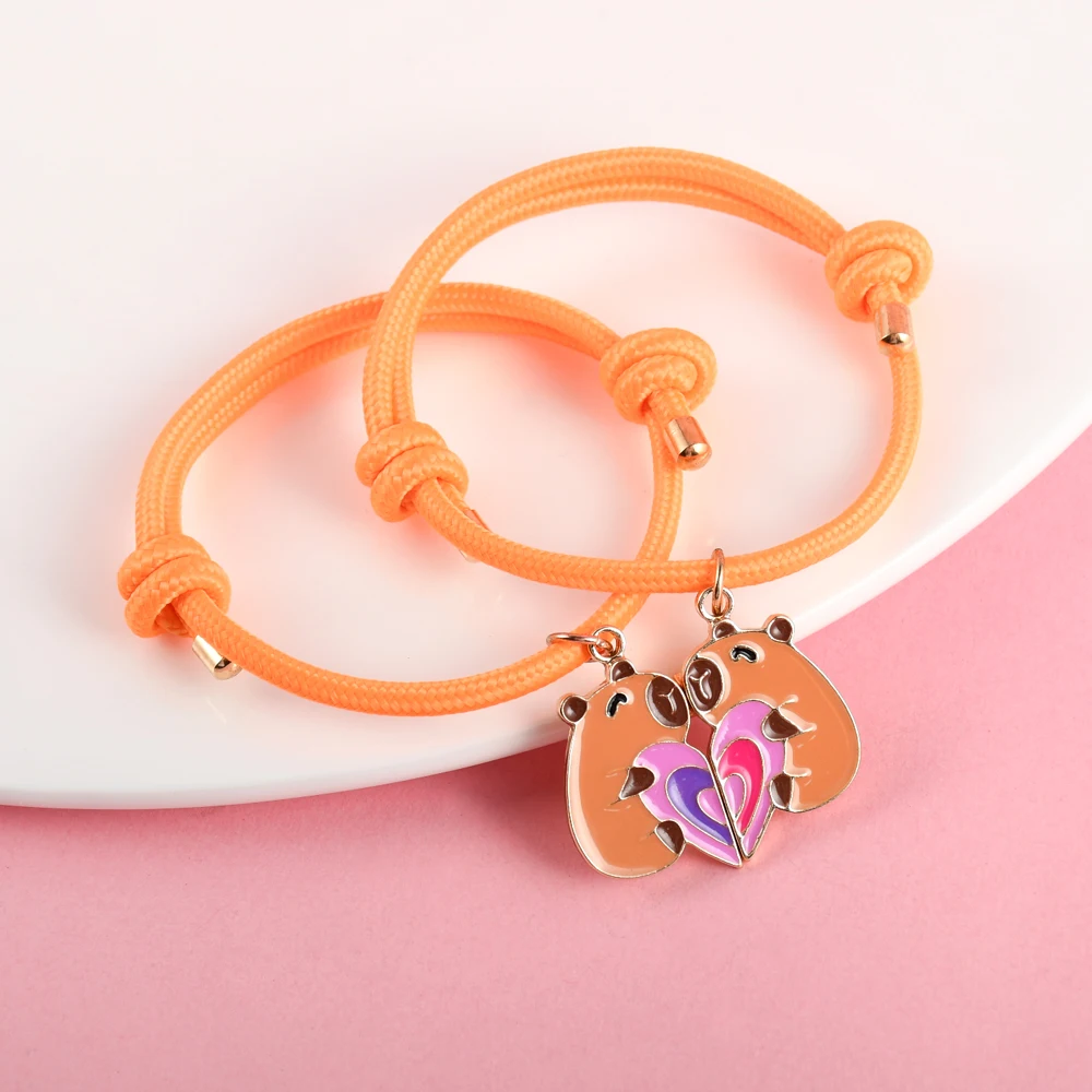 Karsyngirl 2Pcs/ set Cute Embrace Heart Kapibala Best Friend Bracelet for Girls BFF Friendship Jewelry Gift