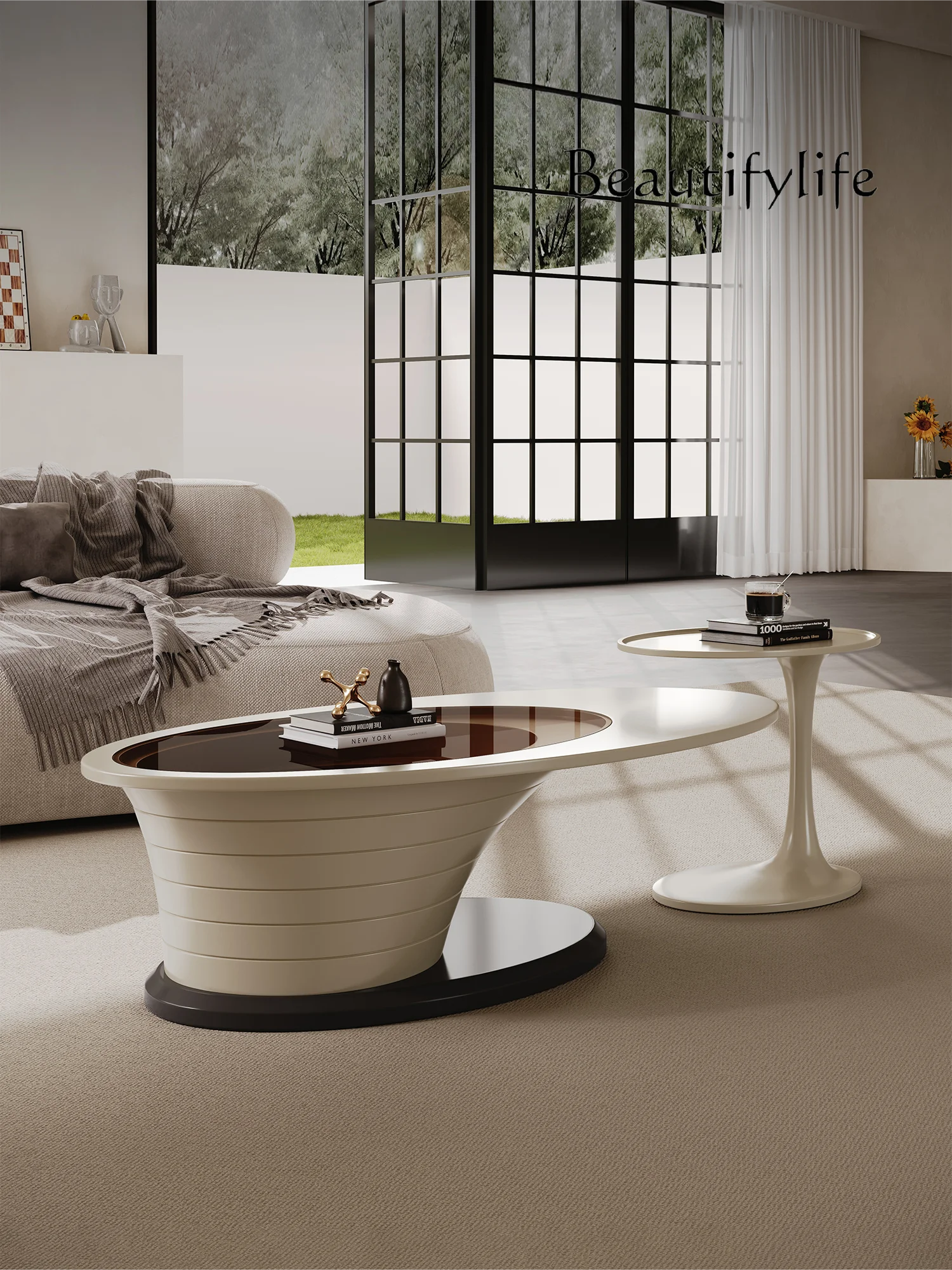 Nordic Style Modern Minimalist Oval Tempered Glass Tea Table