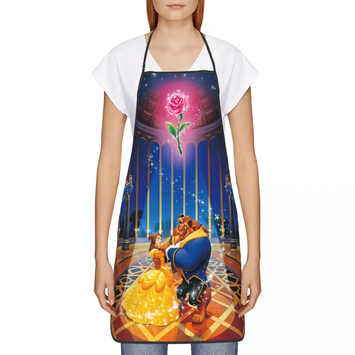 Custom Beauty And The Beast Bib Apron Women Men Unisex Kitchen Chef Belle Princess Tablier Cuisine for Cooking Baking Gardening