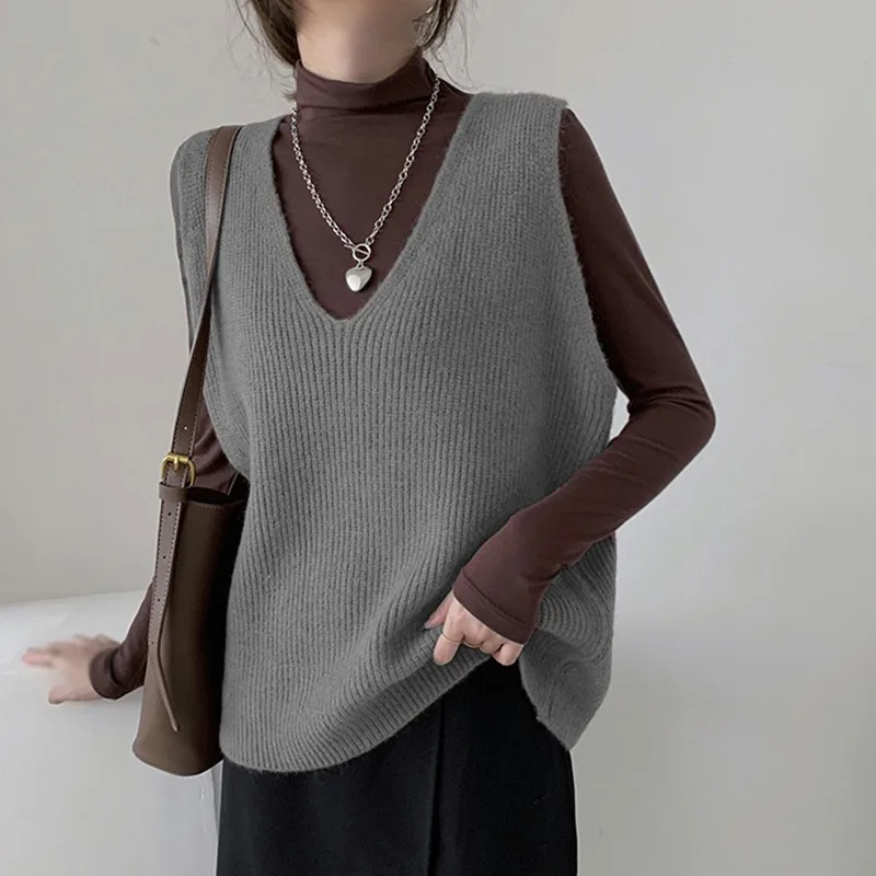 Woman Sweater Vest Sleeveless Oversized V Neck Sweaters Knitted Vest Pullover Tank Top