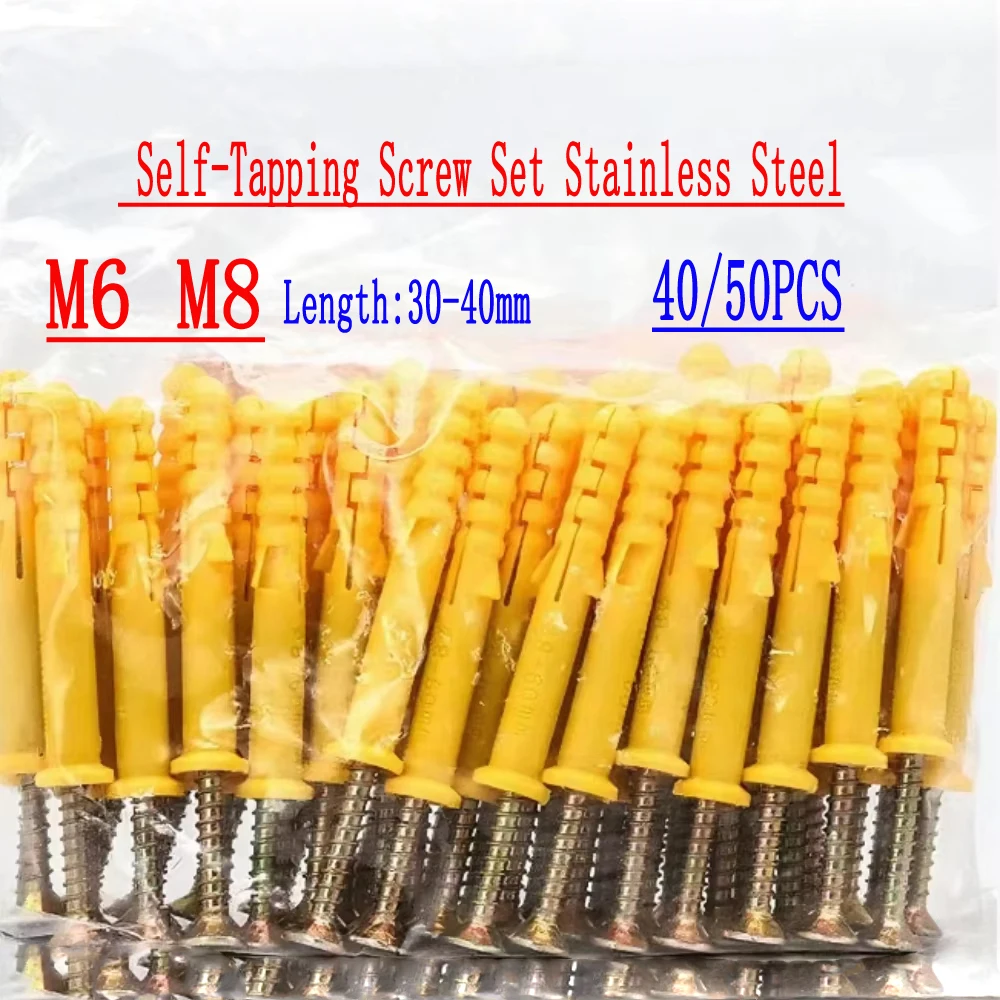 40/50 قطعة مجموعة براغي ذاتية التنصت من الفولاذ المقاوم للصدأ ومراسي الحوائط الجافة برأس متقاطع، نوع التوسعة M6 × 30 / M6 × 40 مقاسًا #6