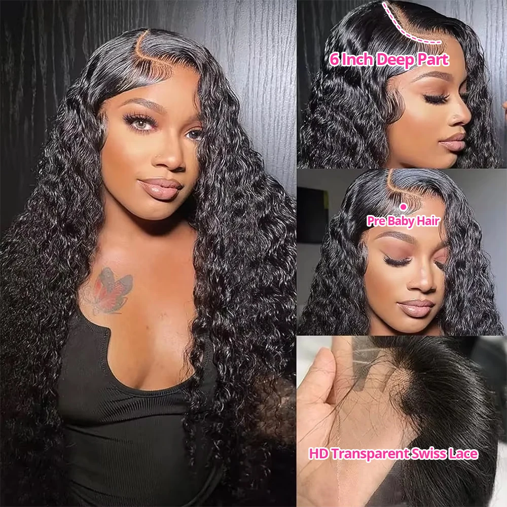 Deep Wave 30 36 Inches Transparent 13x6 Lace Frontal Human Hair Wigs 250 Density Brazilian Remy 13x4 Lace Front Wig For Women