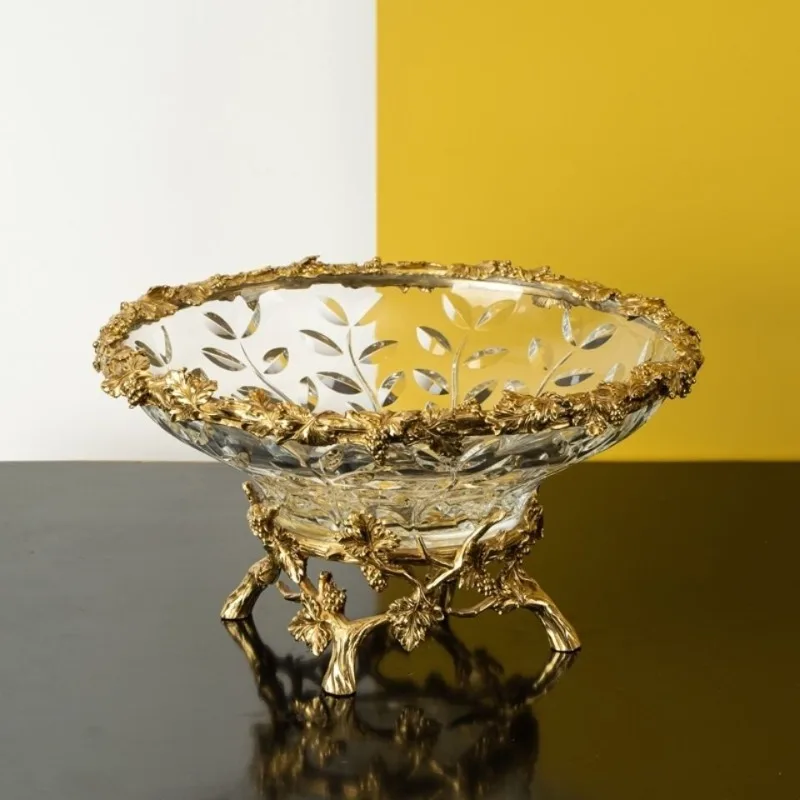 

European crystal glass all-copper fruit plate, American high-end luxury villa living room coffee table fruit plate ornament
