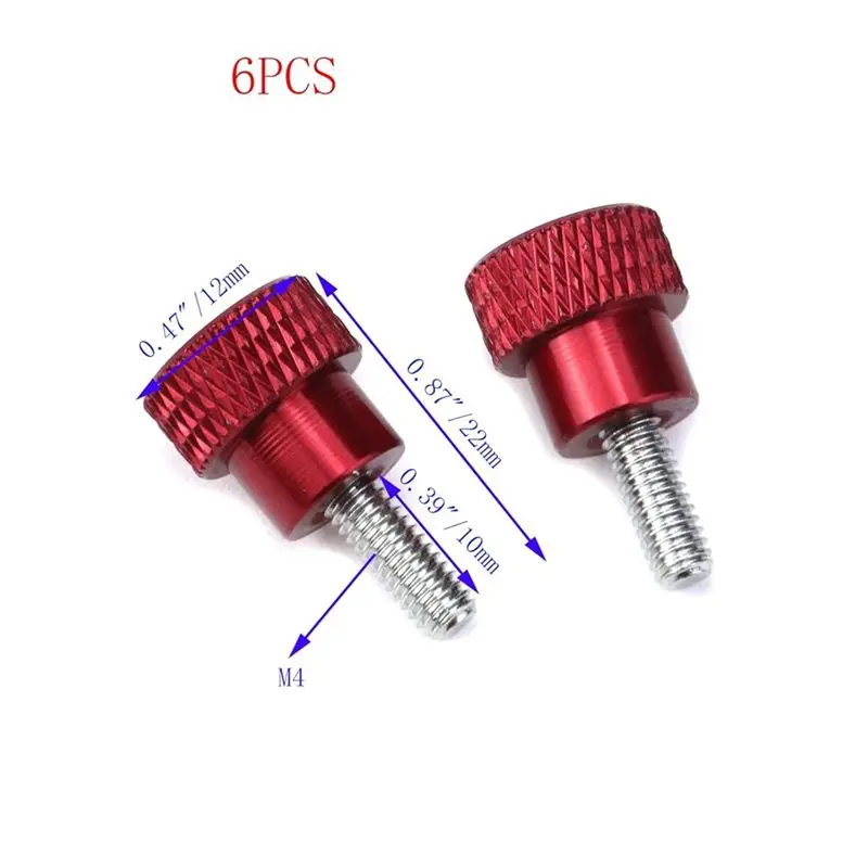 DT17 6Pcs M4x10mm Knurled Thumb Screws, Aluminum Alloy Red Flat Tip, for Electronics Machinery Hobby