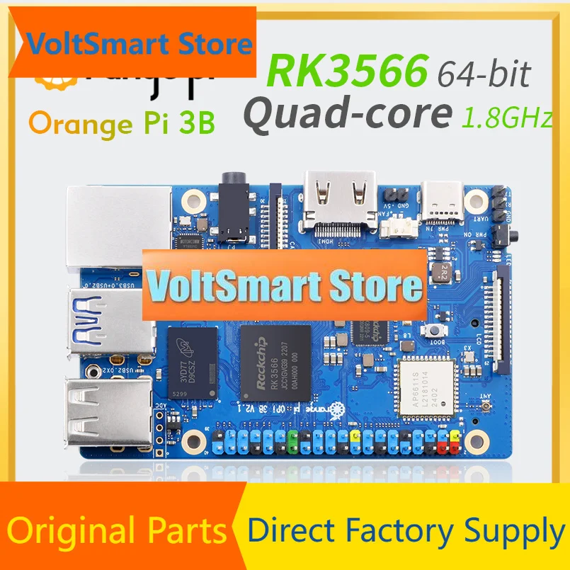 VoltSOrange Pi 3B 4GB+64G EMMC Module, Rockchip RK3566 Mini PC Quad-Core WiFi+BLE Gigabit Run Android Linux OS SBC Single Board
