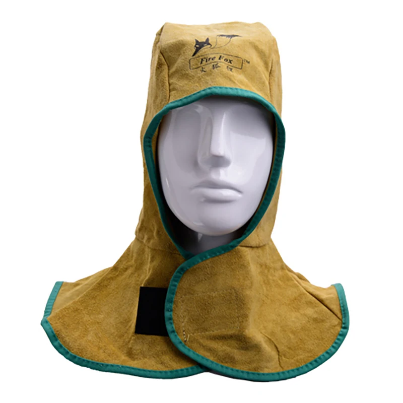 

FR Arc Fire Flame Retardant Helmet Face Protection Hood Welder Cap With Neck Shoulder Drape Split Cow Leather Welding Hats