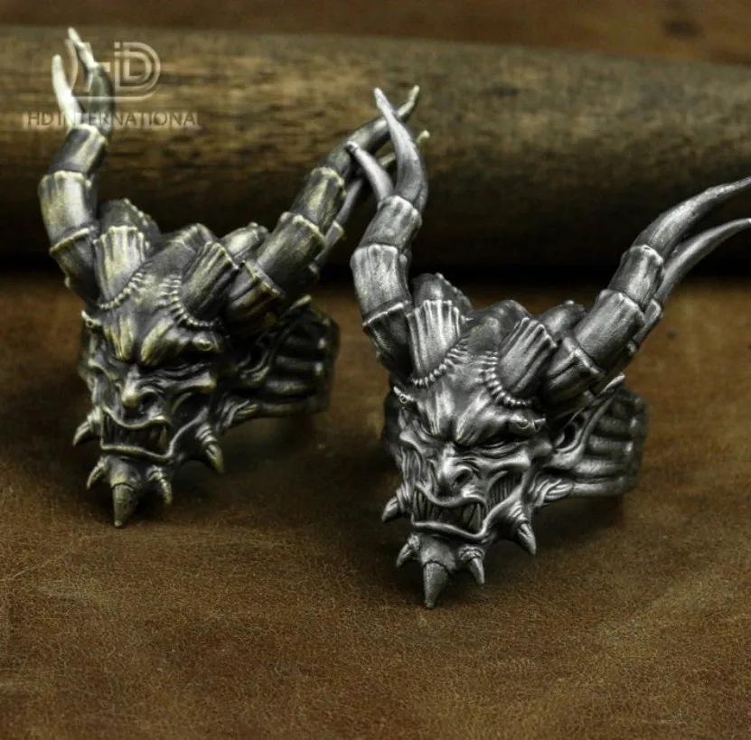 Horned Satanic 925 Silver Ring, Satanic Ring, Men's Motorcycle Ring, Gift for Him-Craftsman made