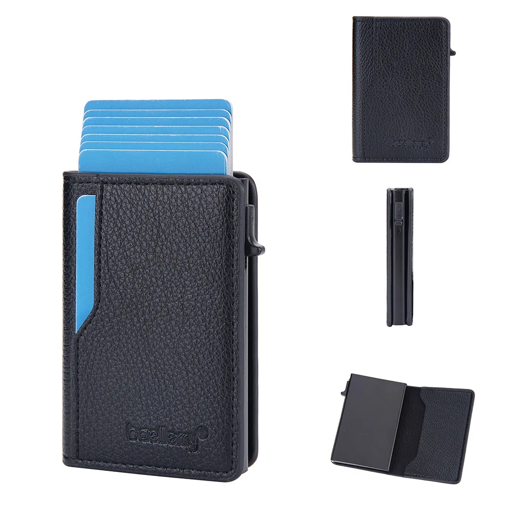 High-End Ins-Style Men's Card Holder, Black Pu Leather Card Holder, Multiple Card Slots, Ultra-Thin Minimalist Design, Trendy Portable Card Holder