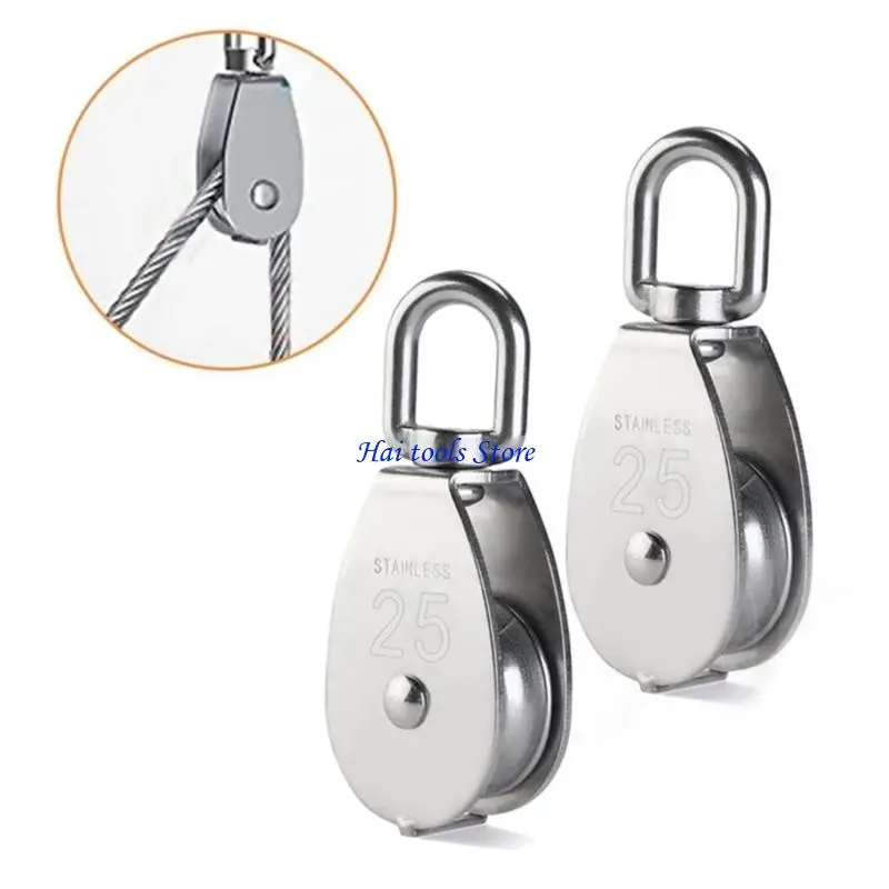 X37E 2Pcs M25 Single Pulley Block Loading 330lbs Stainless Steel Wire Rope Single