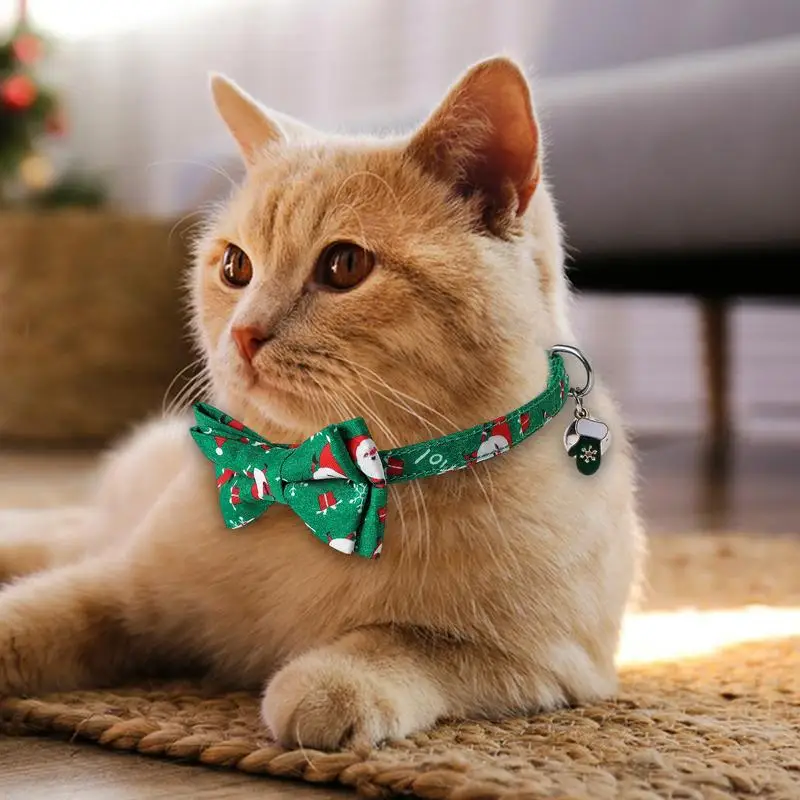 

Christmas Cat Collar Breakaway Kitten Collar With Bell Adjustable Snowflake Bow Collars For Cat Thanksgiving Day xmas Kitten