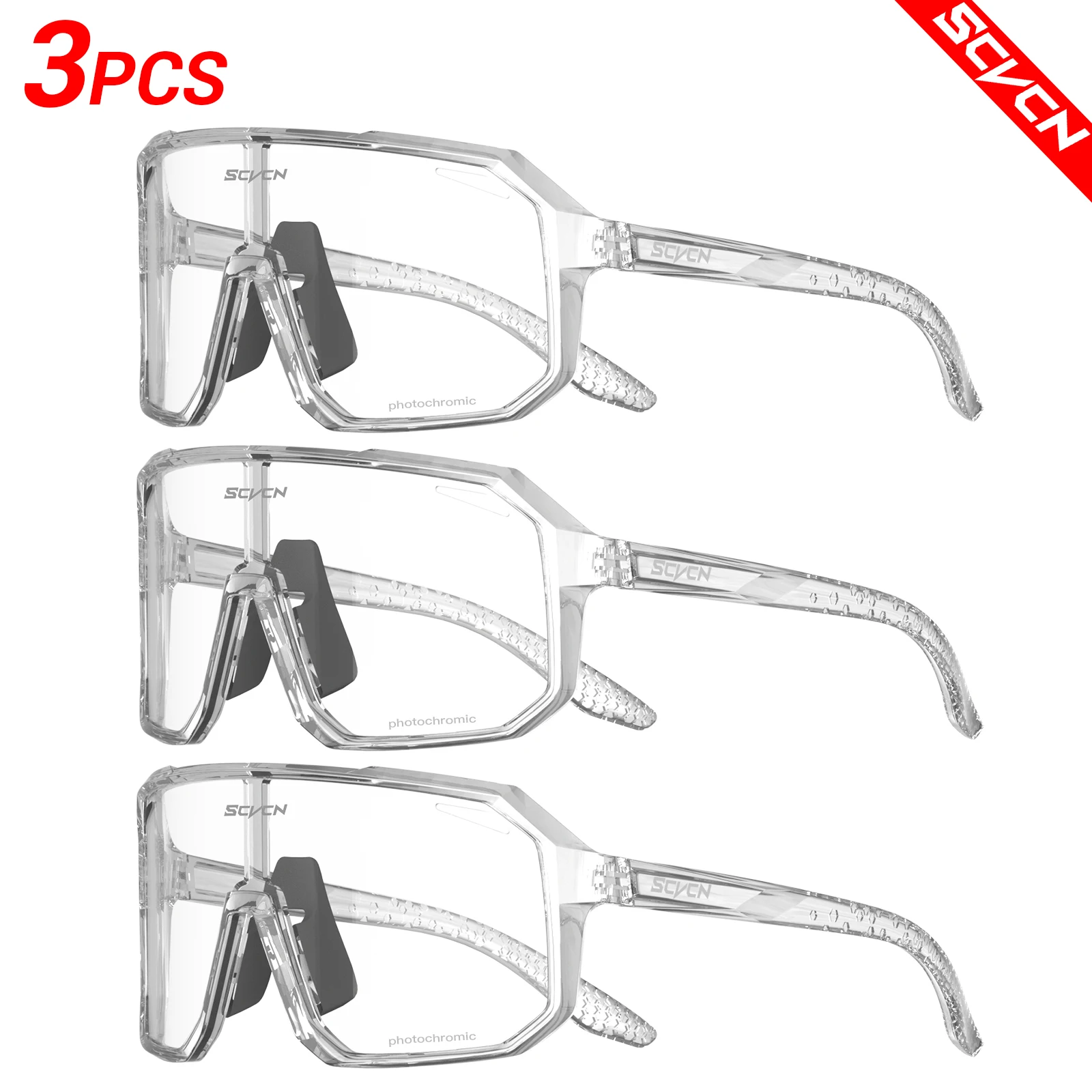 

SCVCN 3Packs Photochromic Riding Glasses Cycling Sunglasses Men Women UV400 Bike Eyewear Driving Fishing Running Goggles