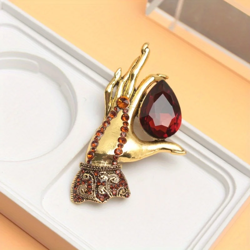 Rhinestone Hand Brooches for Women Classic Slim Hand Party Office Casual Brooch Pins Gifts