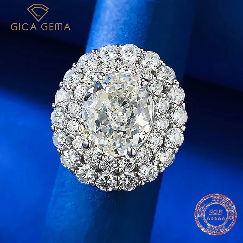 

Gica Gema Luxury 100% 925 Real Silver Oval 10*12mm White ICE Cut High Carbon Diamond Ring For Women Party Fine Jewelry Lady Gift