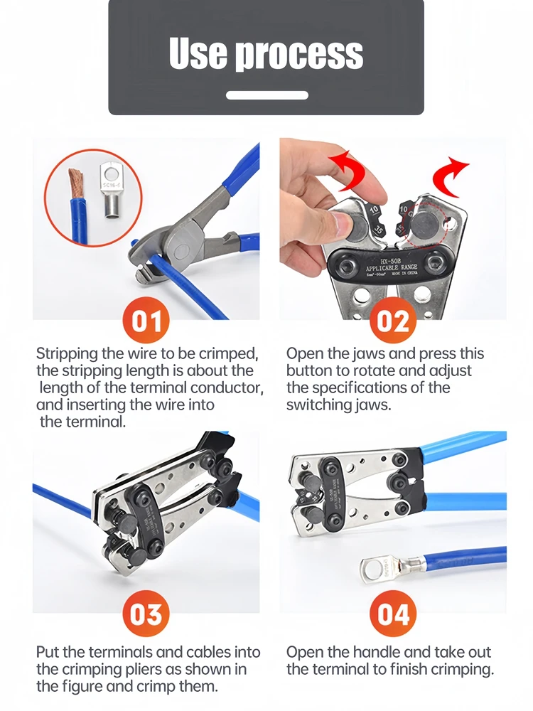 Imagem -05 - Wire Crimper Tool Crimping Alicate Cabo de Bateria Lug Mão Ratchet 6-50 mm 010awg 60 Pcs Terminais Hx50b