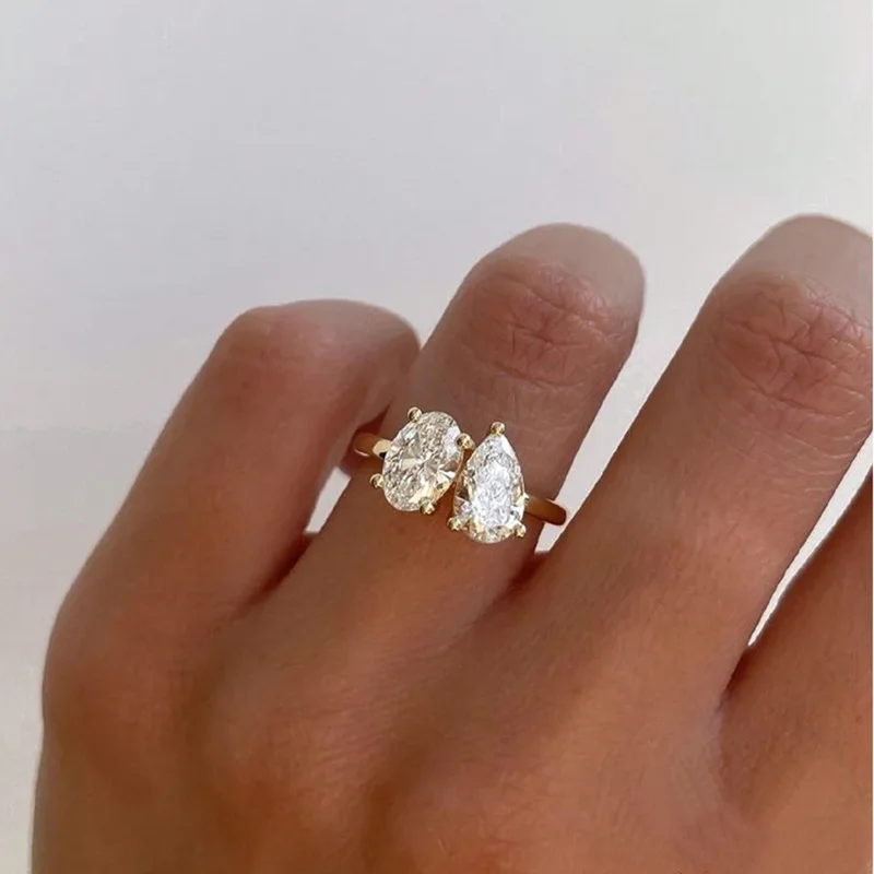OEVAS 2 Stones Pear/Oval Cut 2ct Moissanite Rings S925 Silver Toi Et Moi Wedding Rings For Women Engagement Fine Jewelry Gift view 6