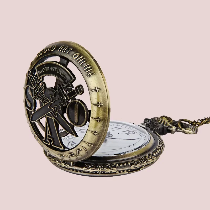 8130Can Turn Retro SOA Pocket Watch Hollow Two Swords With Retro Japanese Side Ring Hollow Out  Out Large Pocket Watch