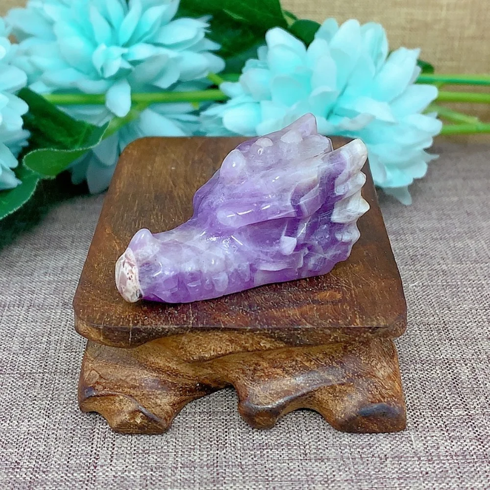 

Quartz Stone Natural Crystal Purple Dragon Head Carving Crystal Reiki Healing Fairy Garden Home Decoration Energy Gift