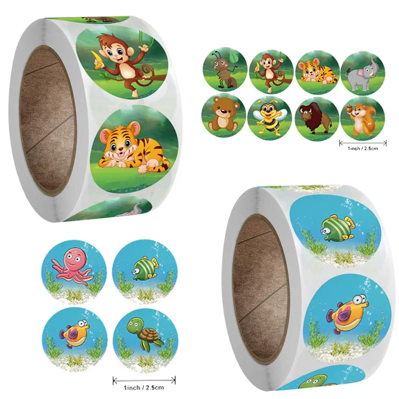 Animal Cartoon Stickers Rolling Children's Stickers Photocard Decor Packaging Sticker Roll Lables Pack Stickers for Kids