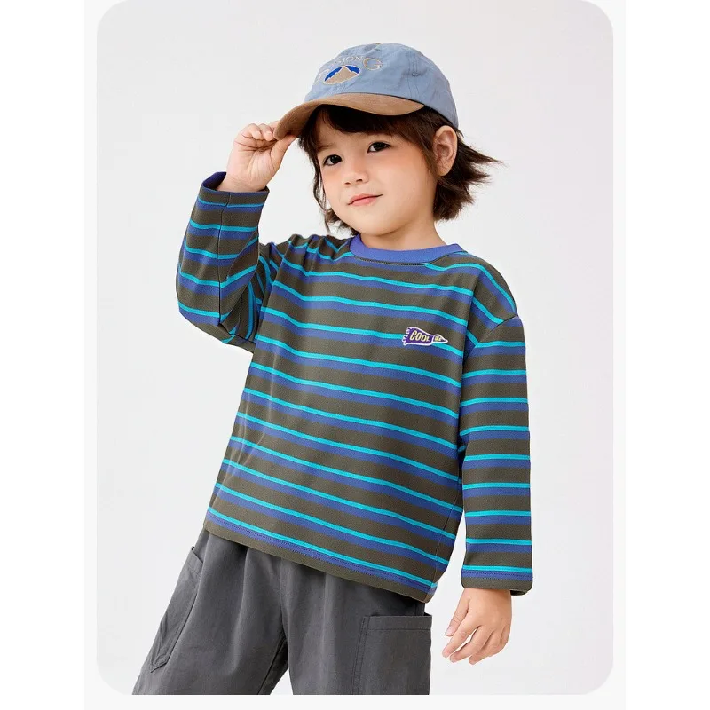 

Boys Girls T-Shirts 2025 Spring Autumn Childrens Base Layer Long Sleeve Contrast-Color Soft Cozy Comfortable Striped Top