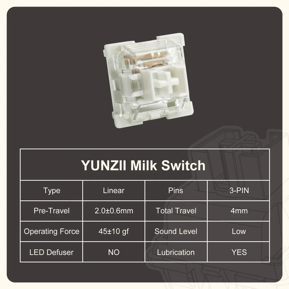 Yunzii-ミルクカスタムメカニカルキーボードスイッチ、ポンステム付き