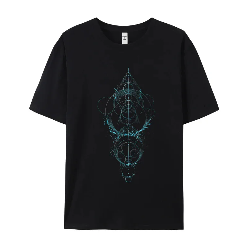 Moon Phases - Sacred Geometry T-shirts Design Family Round Collar Premium Cotton Tops & Tees Tee-Shirts for Male Father Day