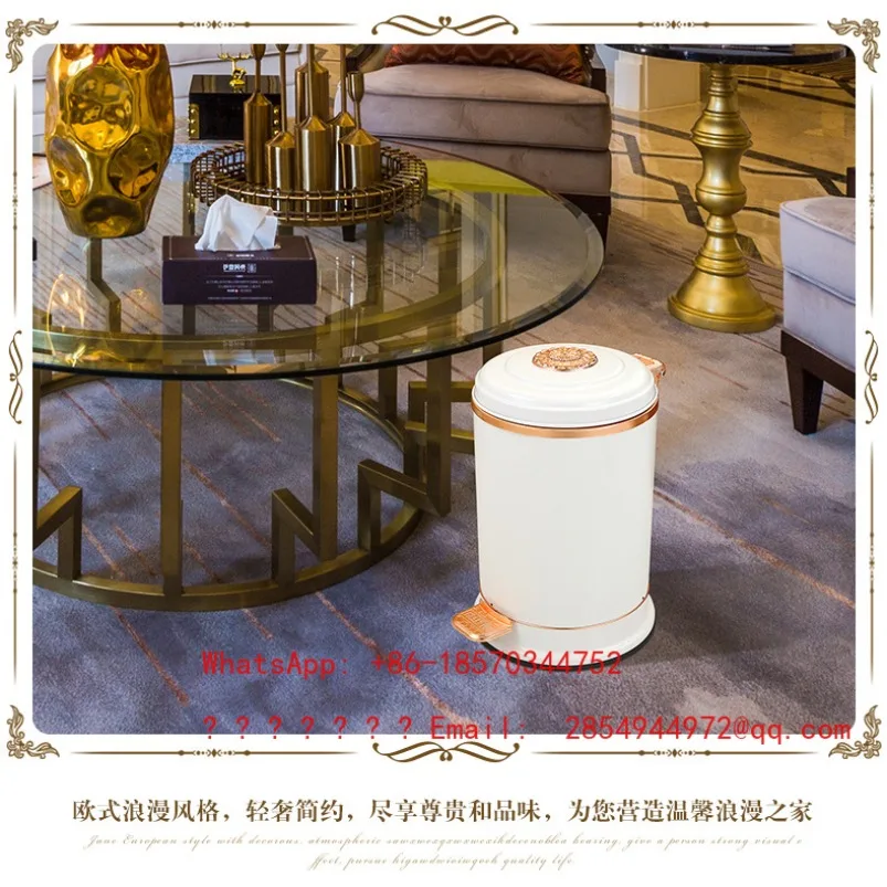 European Trash Can Household Living Room Creative Luxury High-end Covered Stainless Steel Bathroom Kitchen Pedal