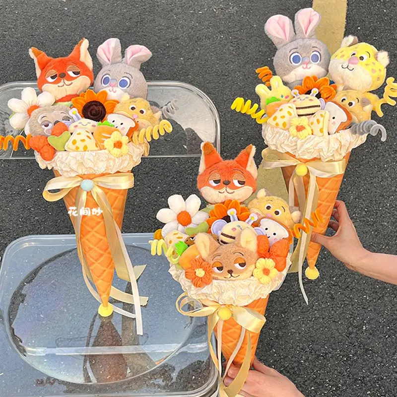 

Disney Zootopia Judy Nick Ice Cream Style Plush Bouquet Cute Soft Finished Product Birthday Christmas Gift Girls Friends Lovers
