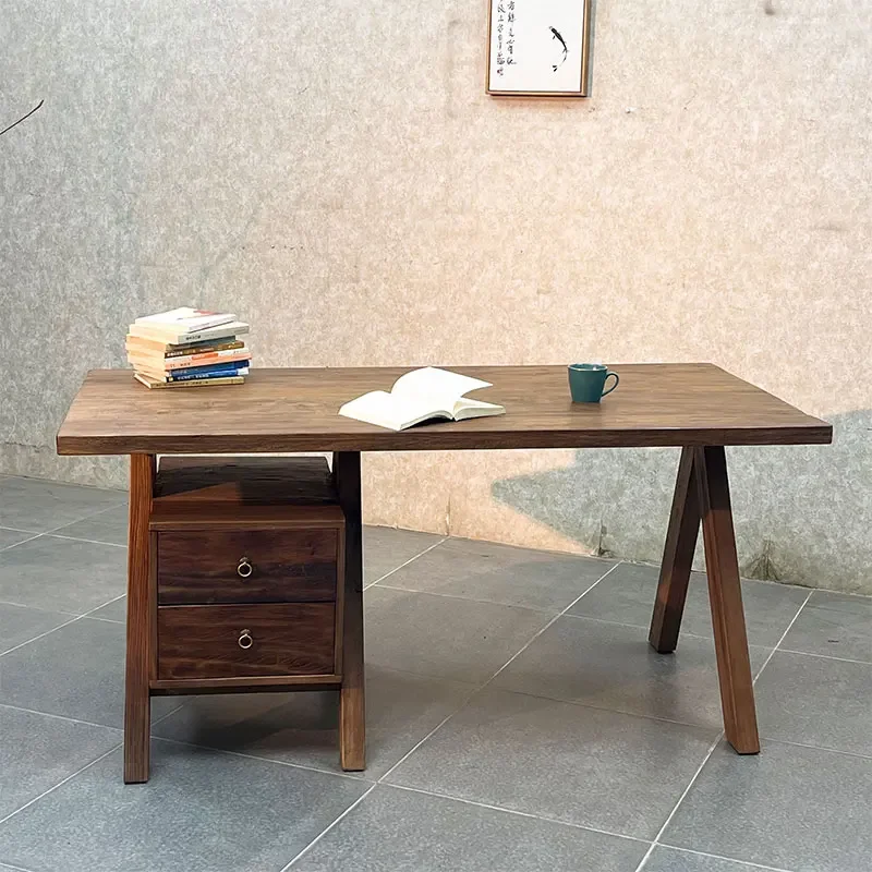 

Unilateral desk Solid wood desk Chair combination Study computer work desk