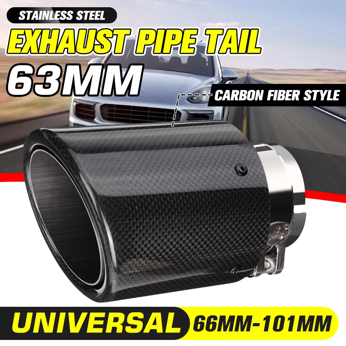 Universal 63mm-101mm Carbon Fiber Car Exhaust Muffler Pipe Stainless Steel Muffler Tip Exhaust System Tail Tube For BMW E46