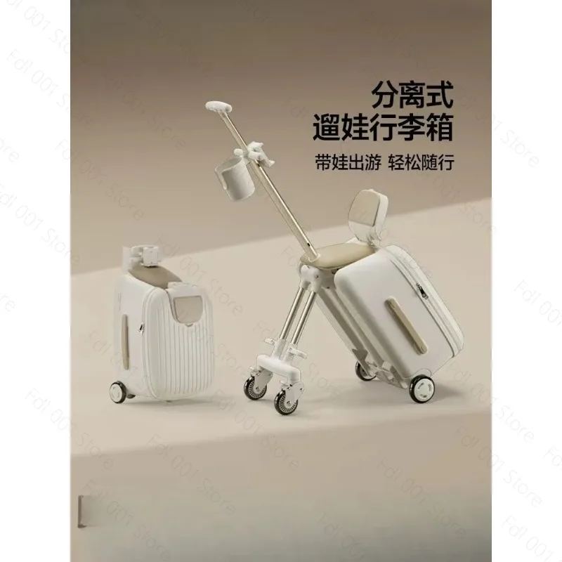 20‑Inch Custom Kids Ride‑On Suitcase With Baby Seat Sturdy Lightweight Children Travel Trolley Luggage for Family Outdoor Trip